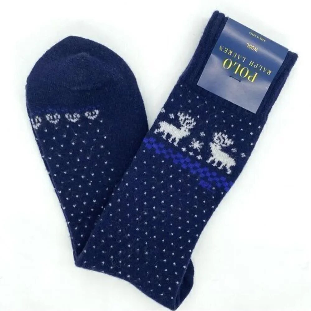 Polo Ralph Lauren Wool Dress Socks Intarsia Moose Navy Blue
